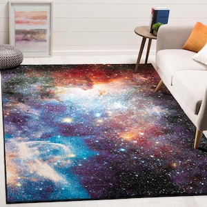 Galaxy Purple/Multi 4 ft. x 4 ft. Abstract Square Area Rug