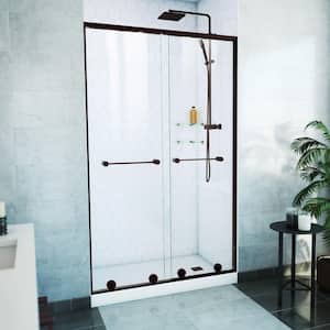 Harmony 48 in. W x 76 in. H Sliding Semi Frameless Shower Door in Oil Rubbed Bronze with Clear Glass