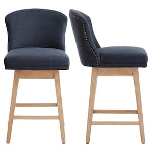 26 in. Elsie Insignia Blue High Back Wood Swivel Counter Stool with Fabric Seat (Set of 2)