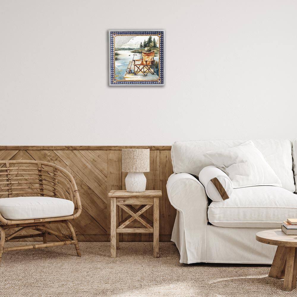 Fishing Chair on Dock by Nicole DeCamp Gray Framed Nature Giclee Art Print 17 in. x 17 in. price history on PriceWatchPro