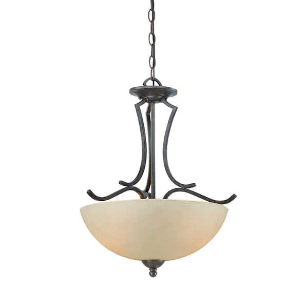 Thomas Lighting Triton 2-Light Sable Bronze Pendant with Tea Stained Glass Shade
