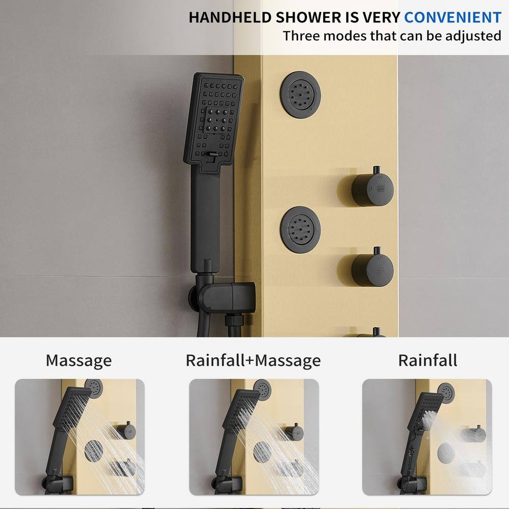 Gold and Black Stainless Steel 5-Jet Rainfall Shower Panel System