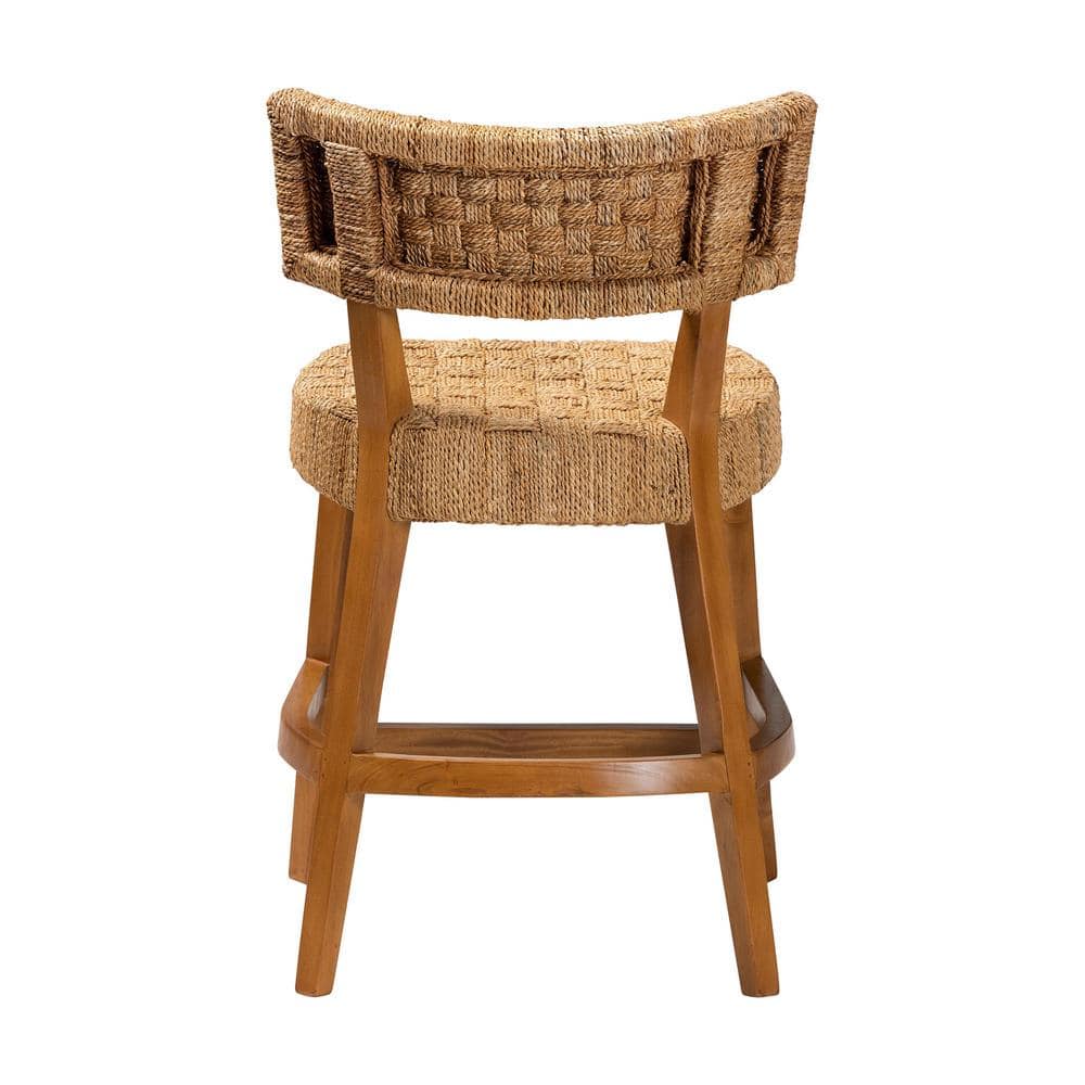 Natural Brown Mahogany and Seagrass Bohemian Counter Stool