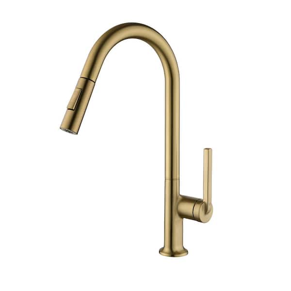 Unbranded Single Handle Pull-Down Sprayer Kitchen Faucet with Flexible and Power Clean in Brushed Gold
