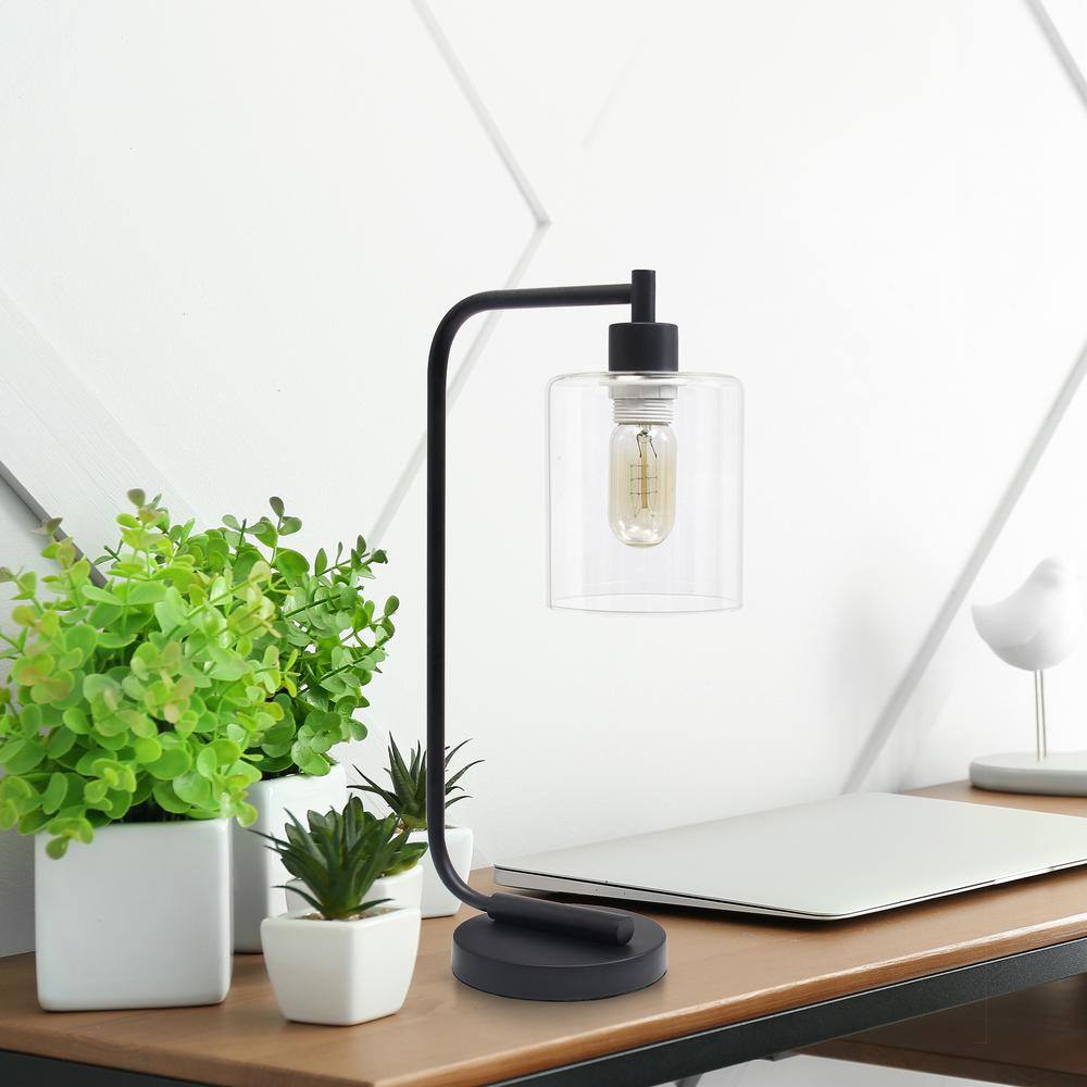 Black Iron Arc Desk Lamp with Clear Glass Shade