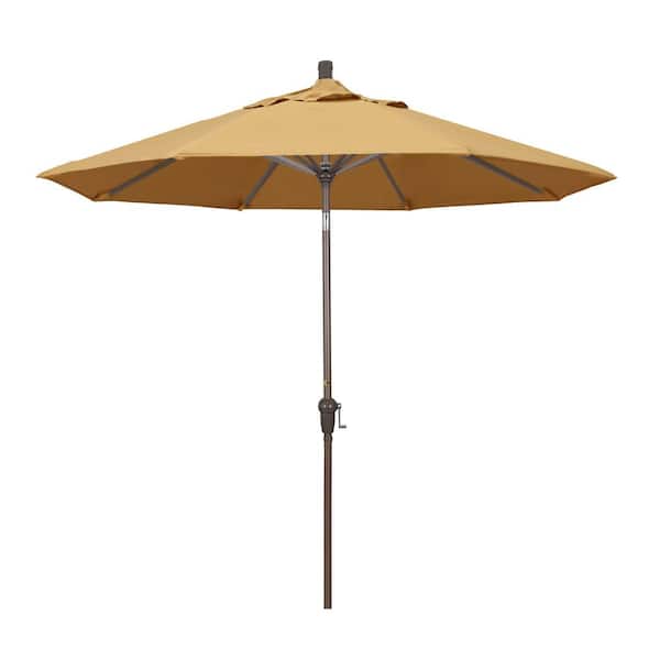 California Umbrella 9 ft. Champange Aluminum Pole Market Aluminum Ribs Auto Tilt Crank Lift Patio Umbrella in Wheat Sunbrella