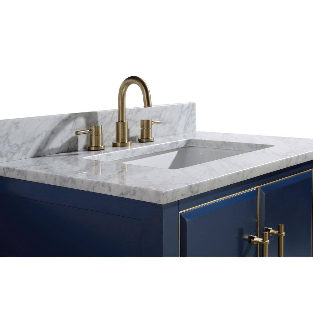 Mason 31" Navy Blue and Gold Solid Wood Vanity with Marble Top