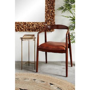 Brown Teak Wood Dining Chair with Leather Seat
