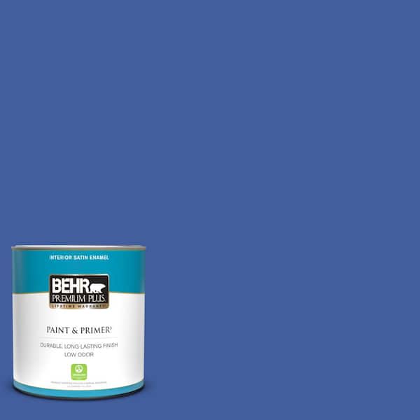 BEHR PREMIUM PLUS 1 qt. #BIC-21 Blue Dahlia Satin Enamel Low Odor Interior Paint & Primer