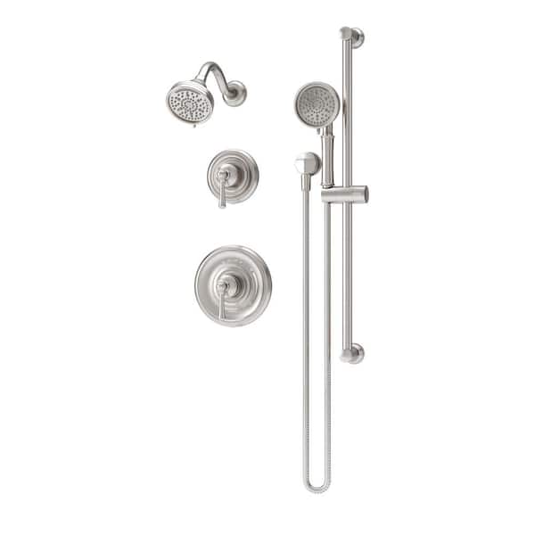 Symmons Braston Hydro Mersion Wall Mount Double Handle 7-Spray Dual Shower Trim Kit with Hand Spray in Satin Nickel 1.5 GPM