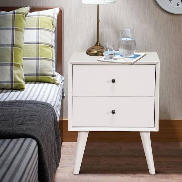 Benjara Mid Century White Mahogany Wood Nightstand 15 in. L x 18 in. W x 26 in. H