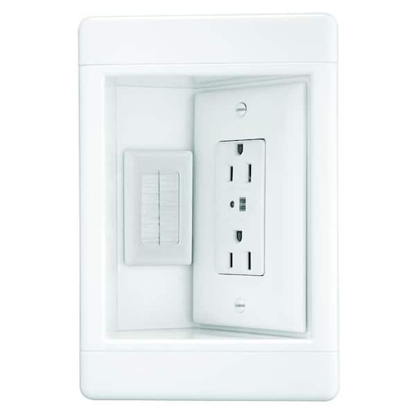 Pass & Seymour 1 Gang Recessed TV Media Box Kit with Surge Suppressing Outlet and Low Voltage Inserts, White