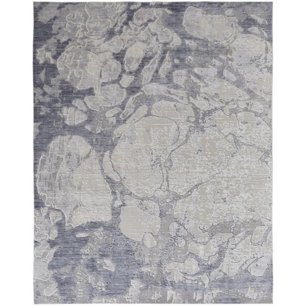 8 ft. x 10 ft. Ivory and Blue Abstract Area Rug