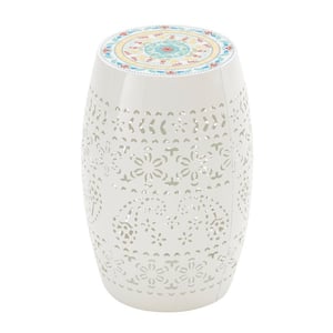 Jaris White Iron Outdoor Patio and Indoor Side Table with Mosaic Top Design