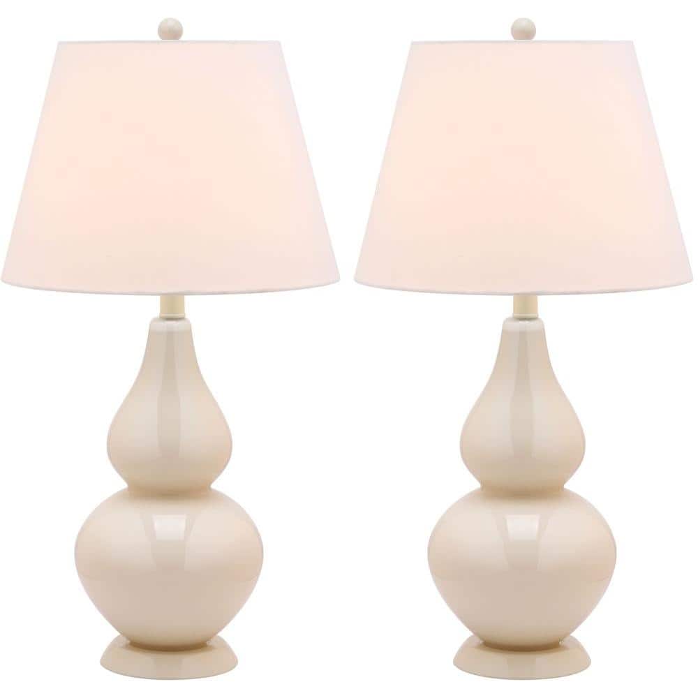 Cybil White Glass Double Gourd Nightstand Lamp Set with Cotton Shade