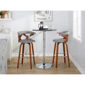 Gardenia 29.25 in. Light Grey Fabric, Walnut Wood, and Chrome Metal Fixed-Height Bar Stool (Set of 2)