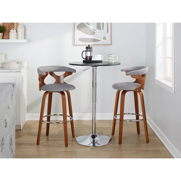 Lumisource Gardenia 29.25 in. Light Grey Fabric, Walnut Wood, and Chrome Metal Fixed-Height Bar Stool (Set of 2)