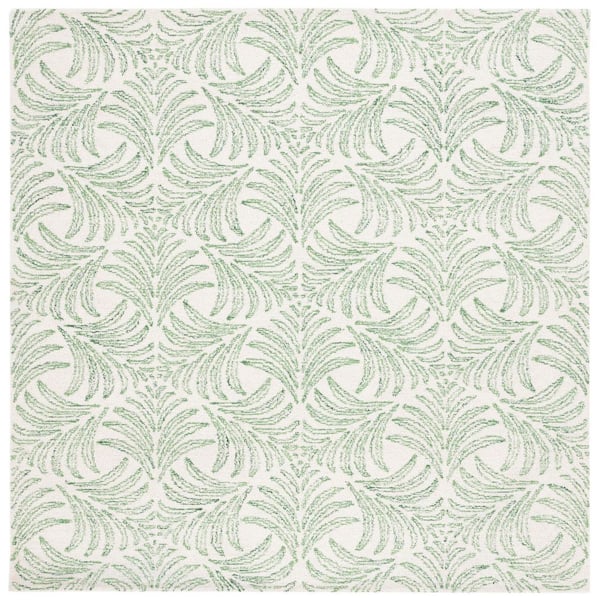Jardin 6 ft. x 6 ft. Square Ivory/Green Geometric Leaves Area Rug