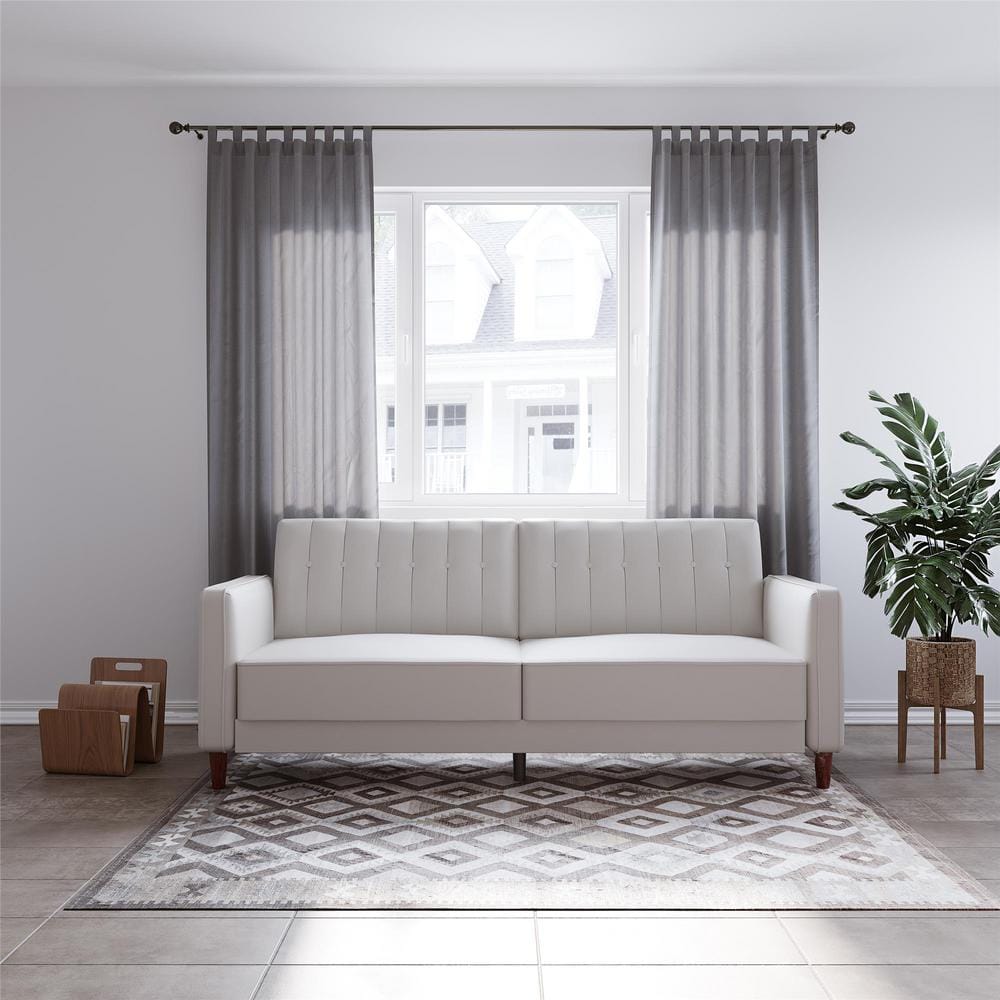 DHP Iris White Faux Leather Tufted Transitional Futon DE56487 The