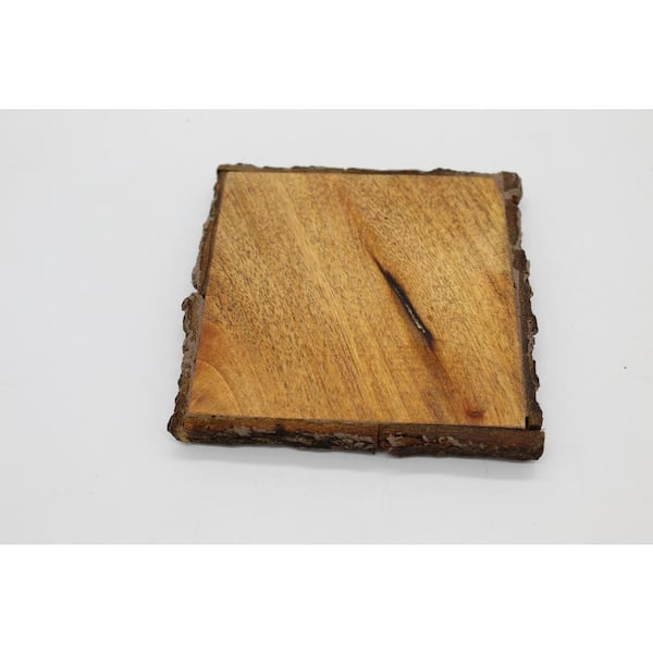 4-Piece Light Brown Wood with Bark Edge Coasters 50804 - The Home