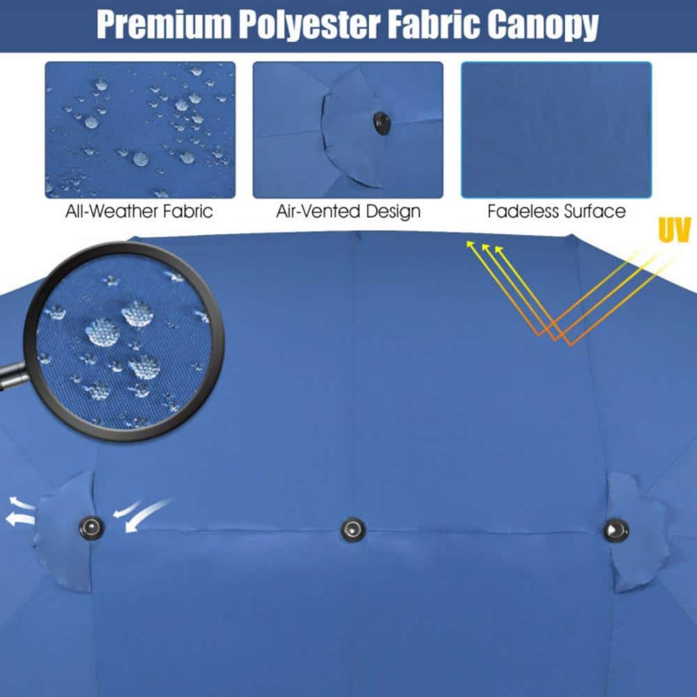 Navy Double-Sided 15ft Patio Umbrella with Hand Crank