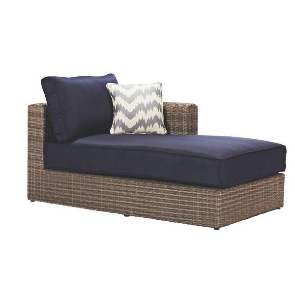 Home Decorators Collection Naples Grey All-Weather Wicker Left Arm Outdoor Sectional Chair with Navy Cushions