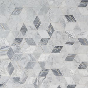Utopia Bardiglio 13.58 in. x 11.73 in. Polished Marble and Brass Wall Mosaic Tile (1.11 sq. ft./Each)