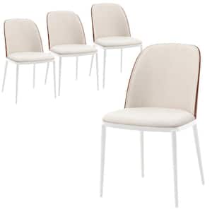 Tule Modern Dining Chair with Velvet Seat and White Powder-Coated Steel Frame, Set of 4 (Walnut/Beige)