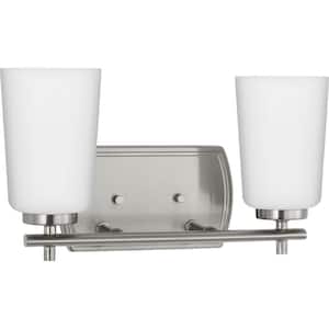 Adley Collection 13.875 in. 2-Light Brushed Nickel Etched Opal Glass New Traditional Bath Vanity Light