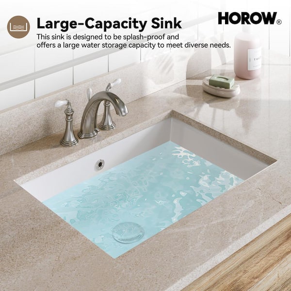 HOROW 21 5 8 in. Rectangular Glazed Ceramic Undermount Bathroom Vanity Sink in White with Overflow Drain HR S5540D The Home Depot