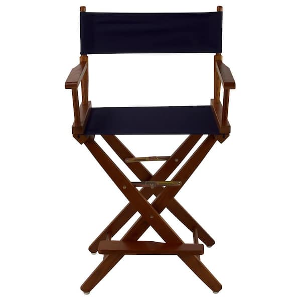 American Trails 24 in. Extra-Wide Mission Oak Wood Frame/Navy Canvas Seat Folding Directors Chair