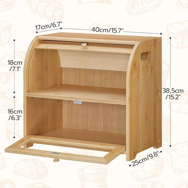 Lynzavix Bamboo Roll-Top 2 Tier Bread Box with Acrylic Door Vents