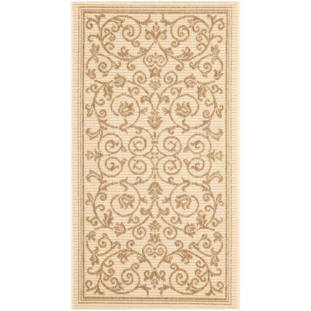 Courtyard Scroll 2'7" x 5' Natural Brown Synthetic Round Area Rug