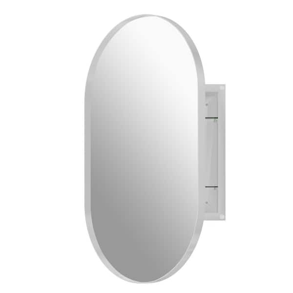 20 in. W x 34 in. H Oval Metal Medicine Cabinet with Mirror