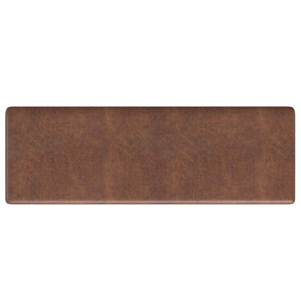 Distressed Saddle Brown Faux Leather Storage Ottoman Bench