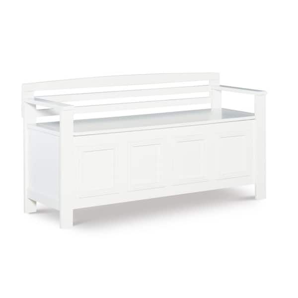 Linon Home Decor Laredo White Storage Bench with Back 46 in.