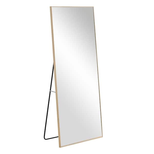Unbranded Light Brown 31.4 in. W x 71 in. H Rectangular Wood Framed Full-Length Mirror