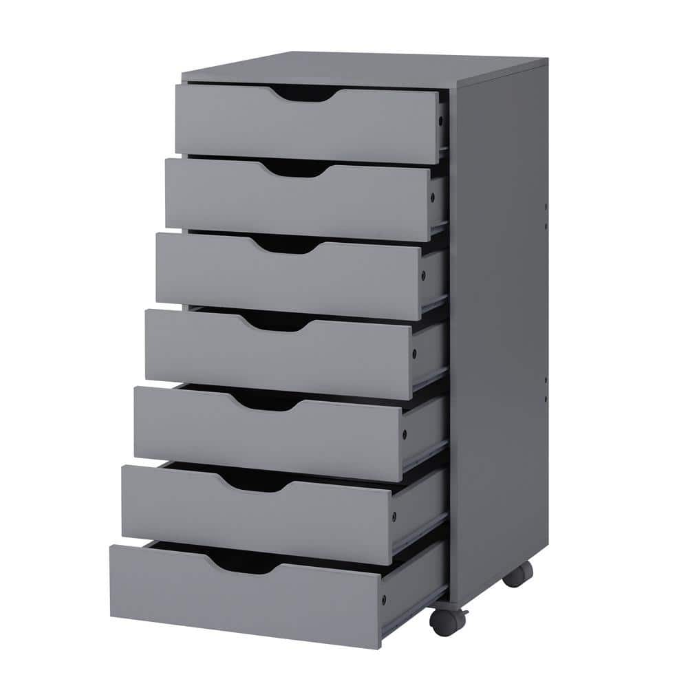 Gray 7 Drawer Dresser Tall Dressers for Bedroom Kids Dresser w/Storage Shelves Small Dresser for Closet Makeup Dresser