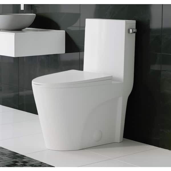 St. Tropez 1-Piece 10 in. Rough-in 1.28 GPF Right-Hand Vortex Flush Elongated Toilet in Glossy White