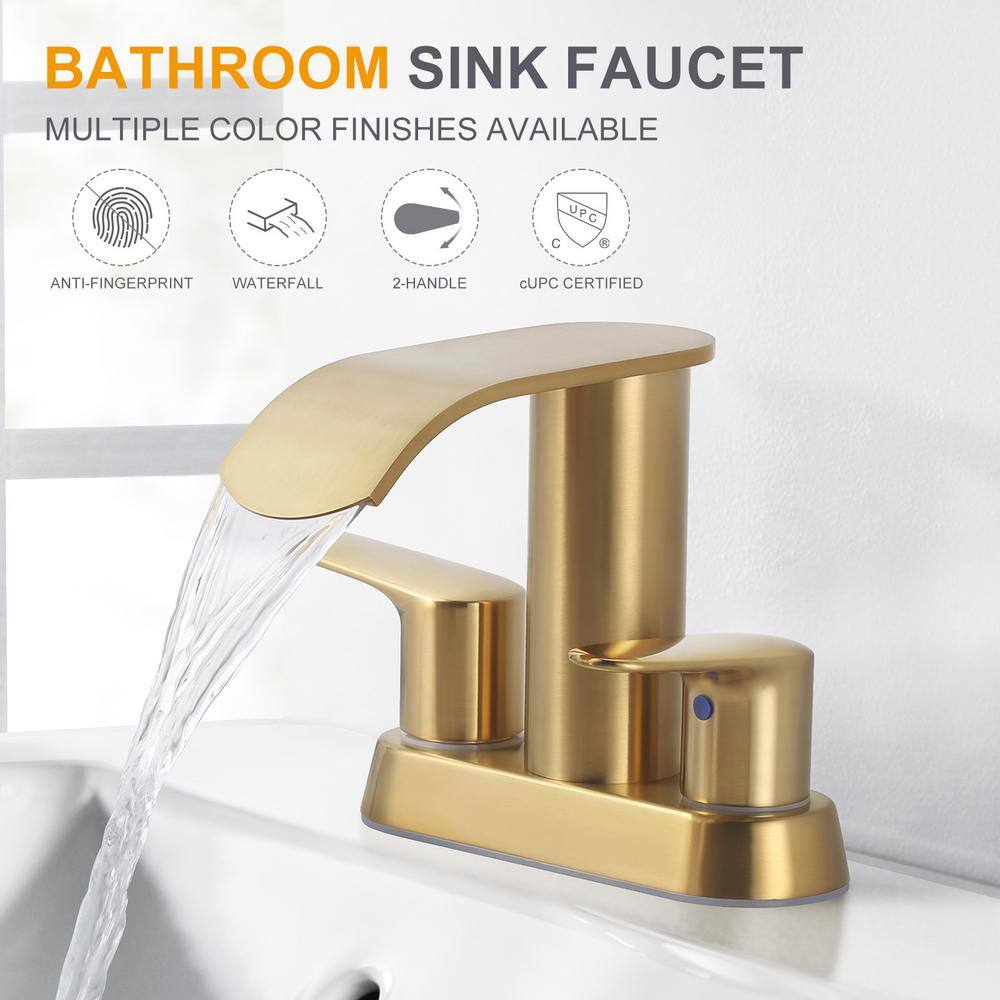 Brushed Gold Stainless Steel Double Handle Bathroom Faucet
