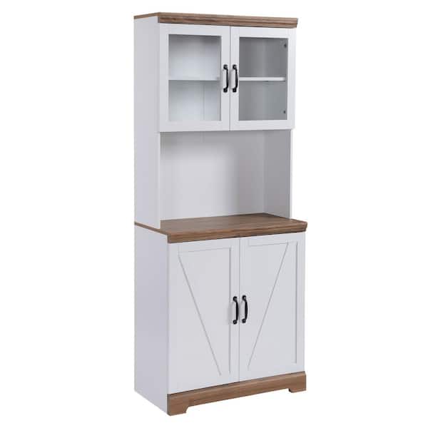 HOMCOM White and Brown MDF 28.25 in. Farmhouse Kitchen Buffet with ...
