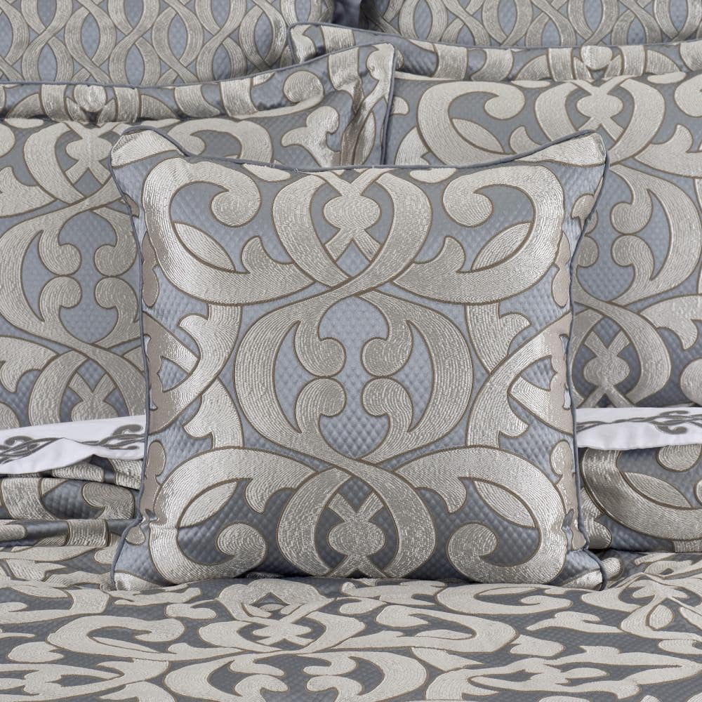 Sterling Silver Damask 20" Square Decorative Throw Pillow