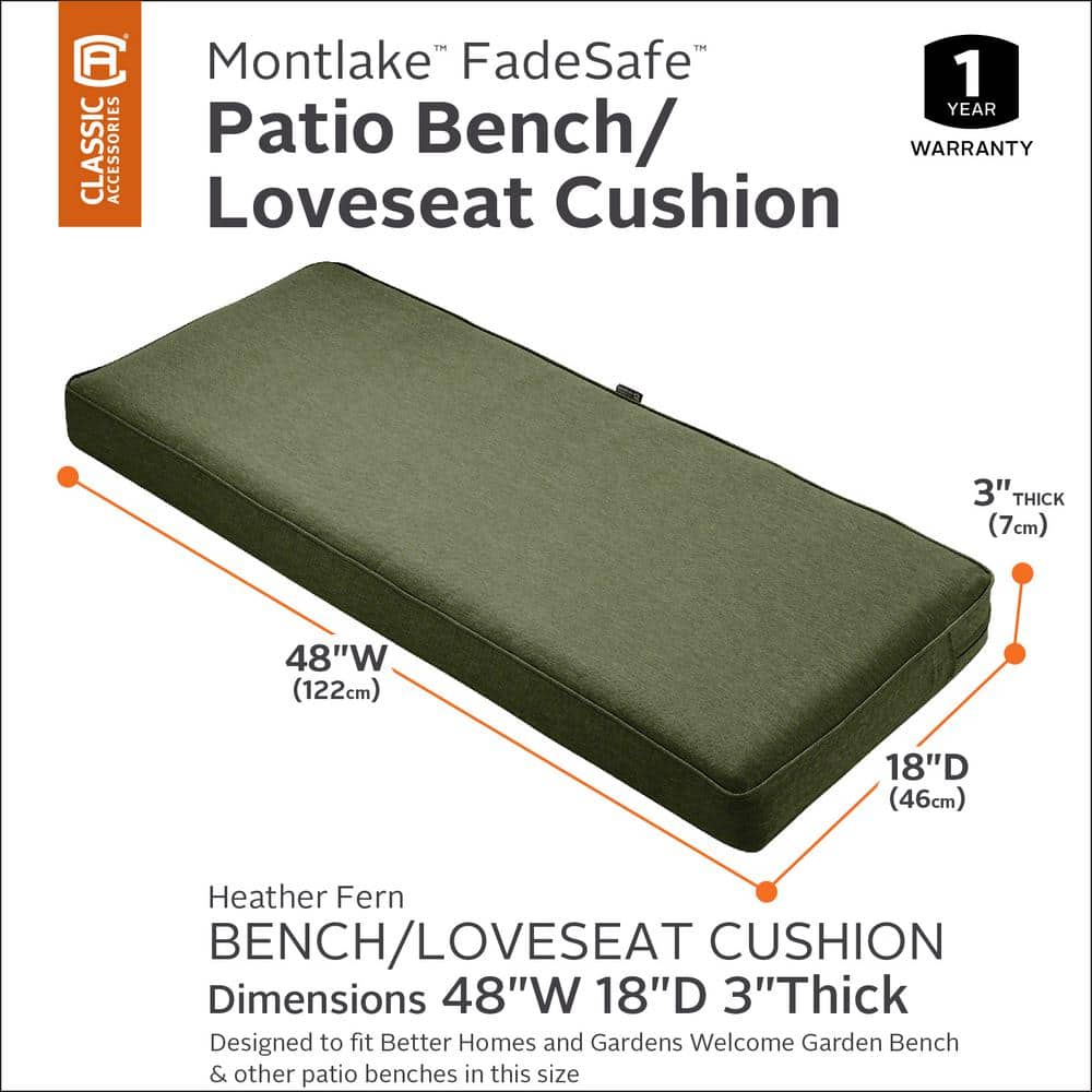 Heather Fern Green Water-Resistant Patio Bench Cushion 48" x 18"