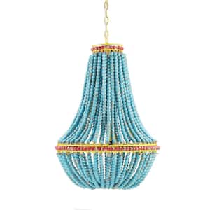 1-Light Blue Beaded Chandelier with Yellow Accents