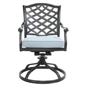 Black Frame Aluminum Outdoor Dining Chairs with CushionGuard Light Blue Cushion (2-Pack)