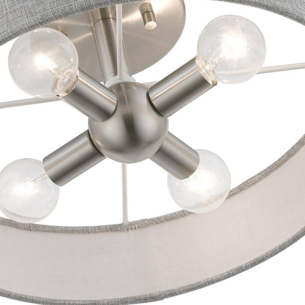 Elmhurst Modern 4-Light Semi-Flush Mount in Brushed Nickel & Shiny White