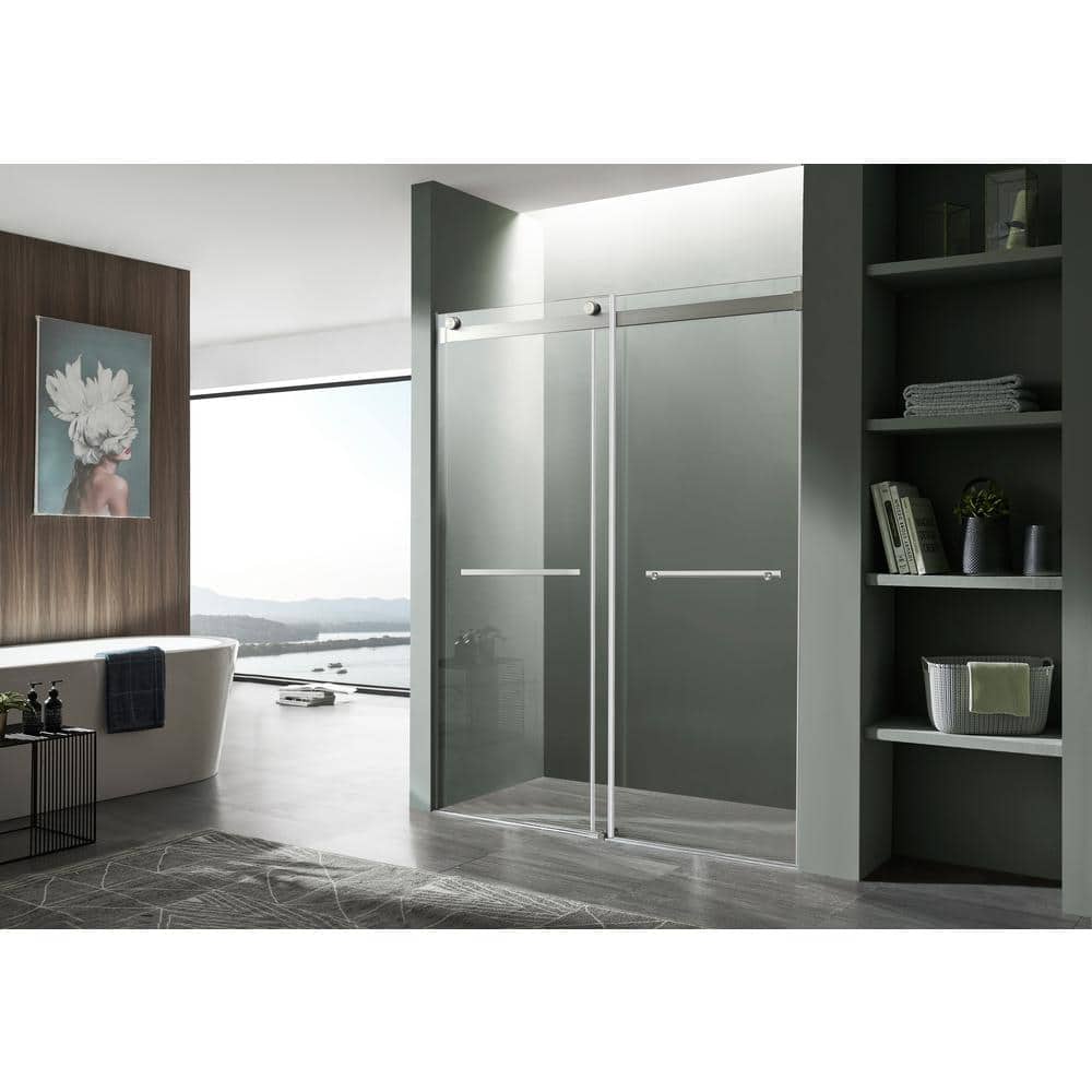 Kahn 48" Brushed Nickel Frameless Sliding Shower Door