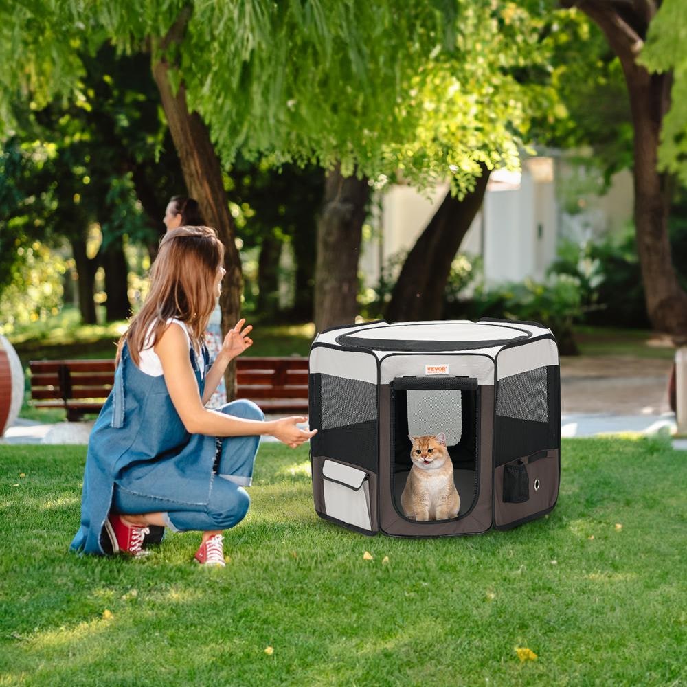 Multicolor 36" Foldable Metal and Fabric Cat Playpen