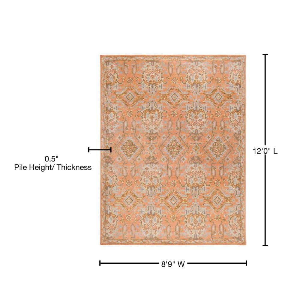Handmade Terracotta Floral Wool Area Rug, 8'9" x 12'