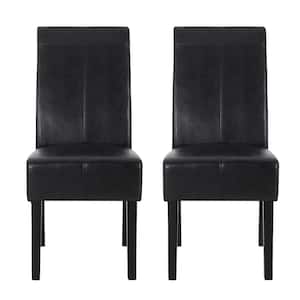 Braydon Midnight Black Faux Leather T-Stitch Dining Chair (Set of 2)